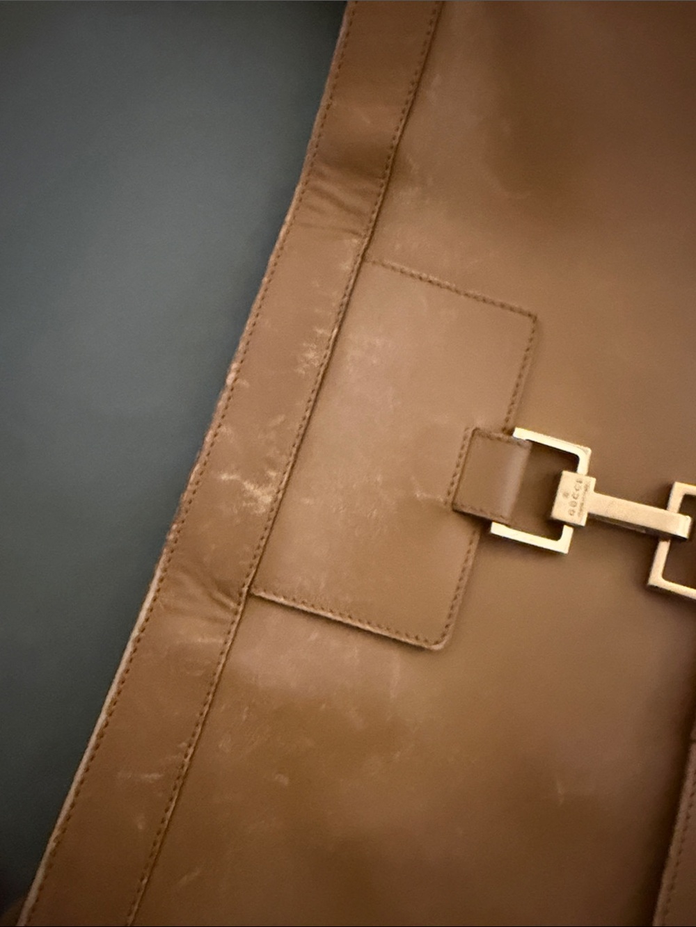Leather Shoulder Bag - Brown with Gold Hardware - Picture 3 of 6